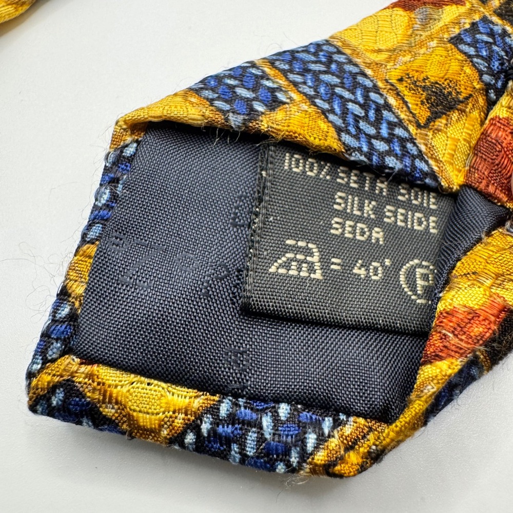 Ermenegildo Zegna Mens Silk Tie Yellow Blue Geometric Floral Weave Italy‎ Luxury - Picture 6 of 9